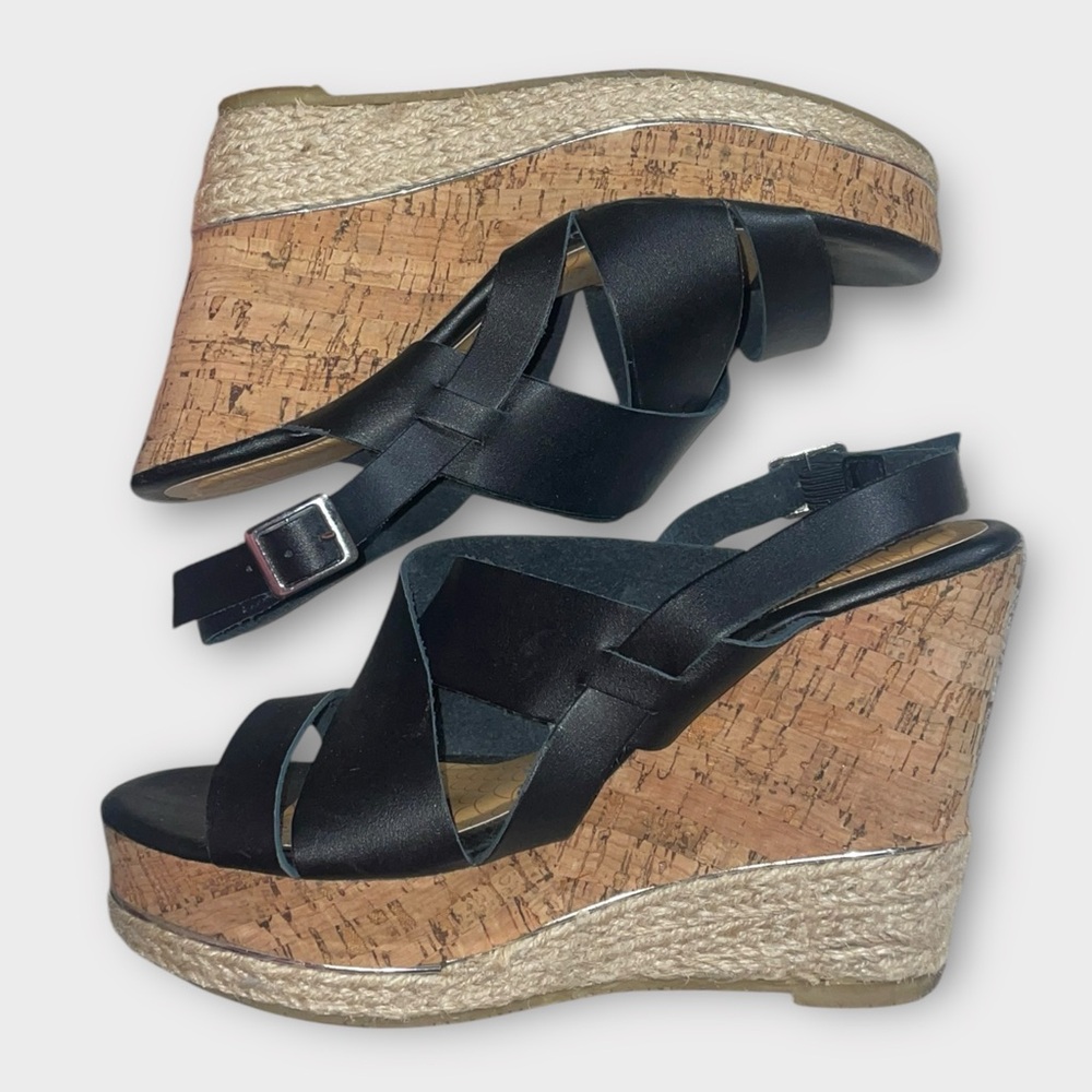 Nature Breeze Black Wedge Sandals with Slingback Design and Cork Heel (9)